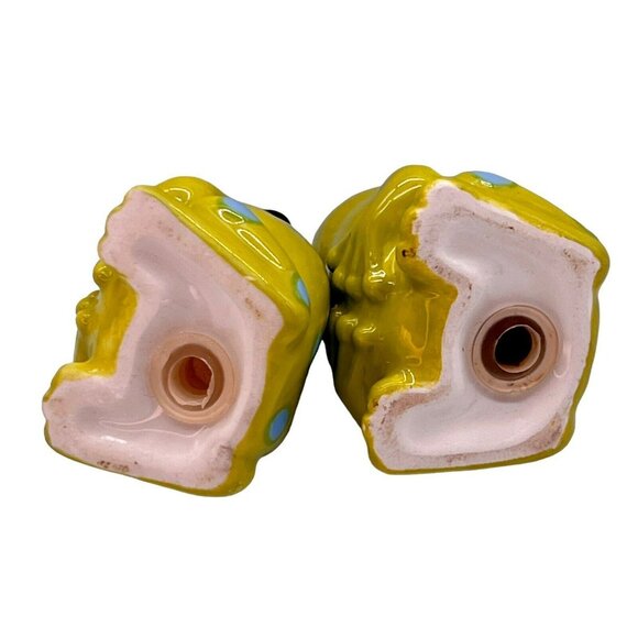 Green Frog Toad Blue Polka Dot Salt Pepper Shakers 1.75 inch Ceramic - Picture 7 of 8